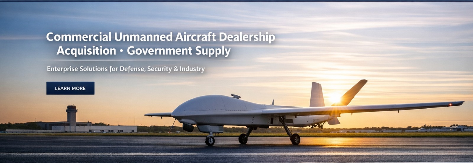 Premium fixed-wing unmanned aircraft on a runway at sunrise